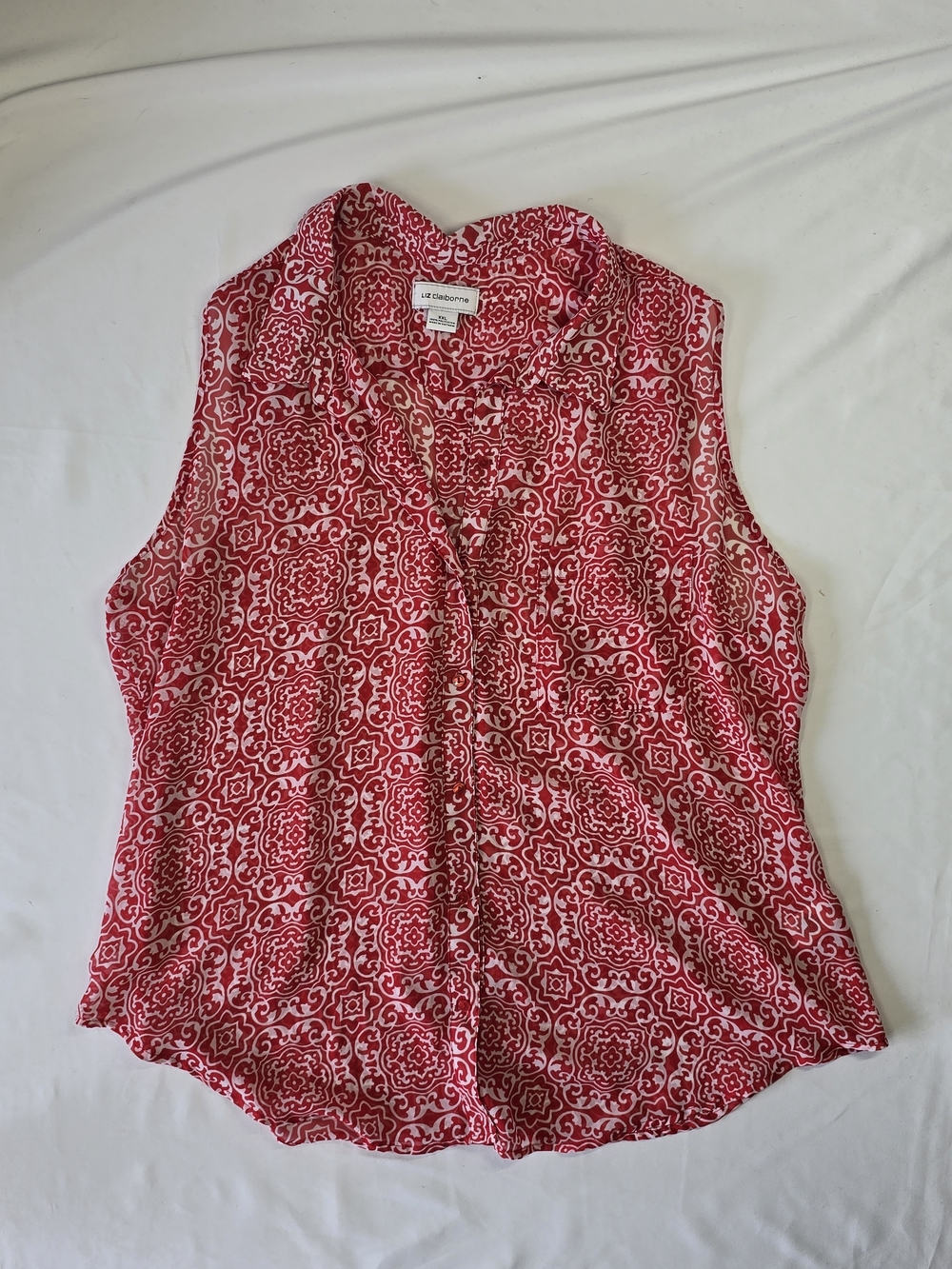 Liz Claiborne Red Printed Sleeveless Blouse